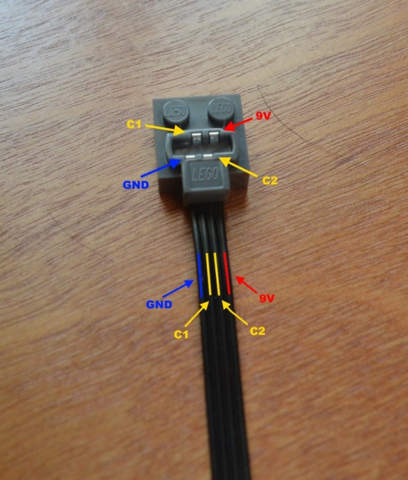 Power Functions cable showing the use of each wire